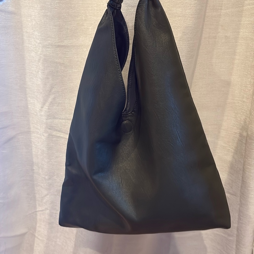 Reversible vegan leather green/gray hobo shoulder bag